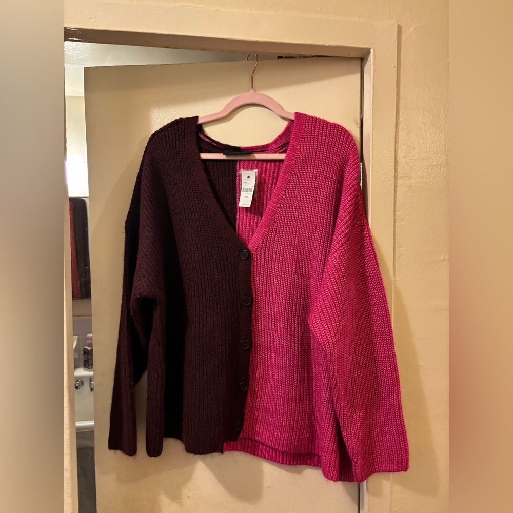 Lane Bryant Pink and Brown Button-Up Cardigan